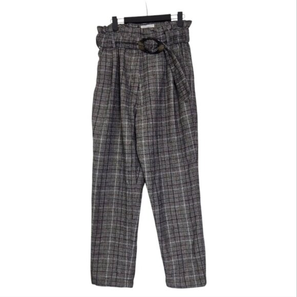 Revolve Native Youth Plaid Academia High Rise Belted Papebag Trouser Pants S - Picture 1 of 8